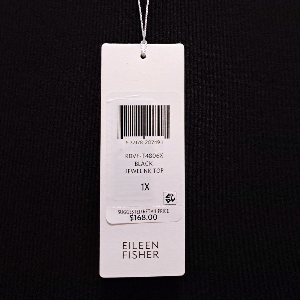 Eileen Fisher Black Jersey Jewel Neck Flare Sleeve Top Size 1X - Picture 11 of 12